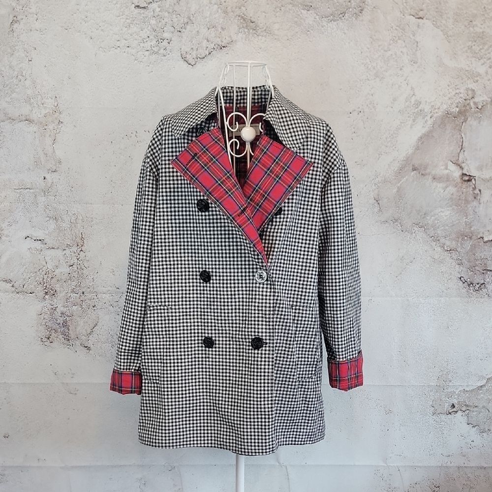 Panache New York Black and Red Checkered  Overcoat Womens Size 10